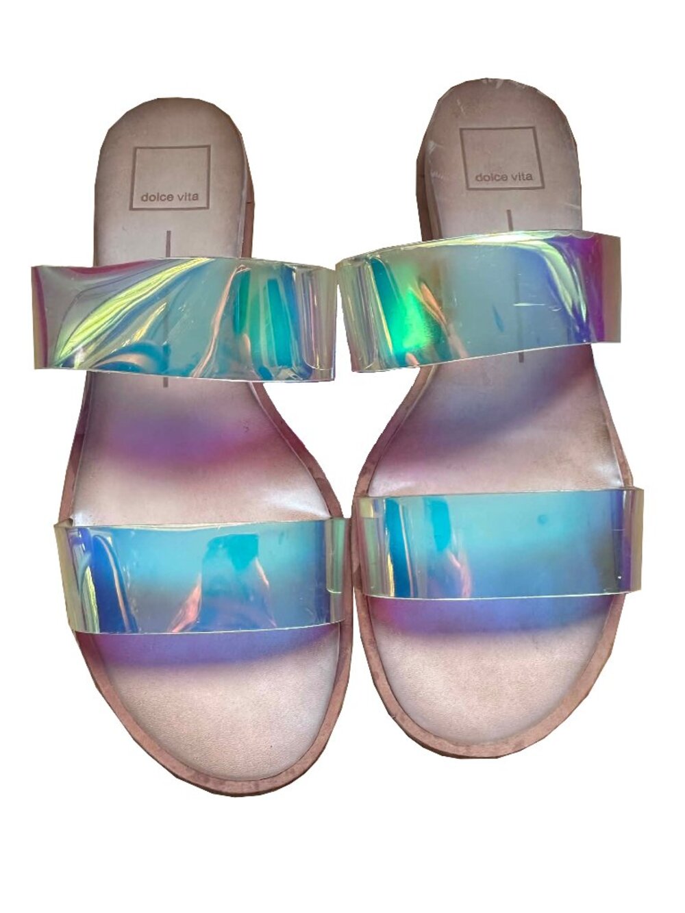 DOLCE VITA Holographic Double Strap Slide Sandals Women's 7.5